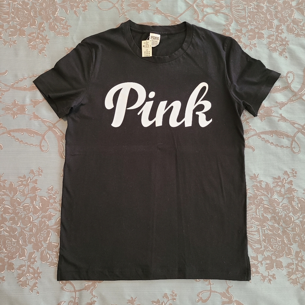 Victoria's Secret PINK Black Crewneck Graphic T-shirt Size Small
